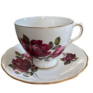 Vintage Queen Anne Pink & Red Rose Teacup Set - England - Pattern 8171